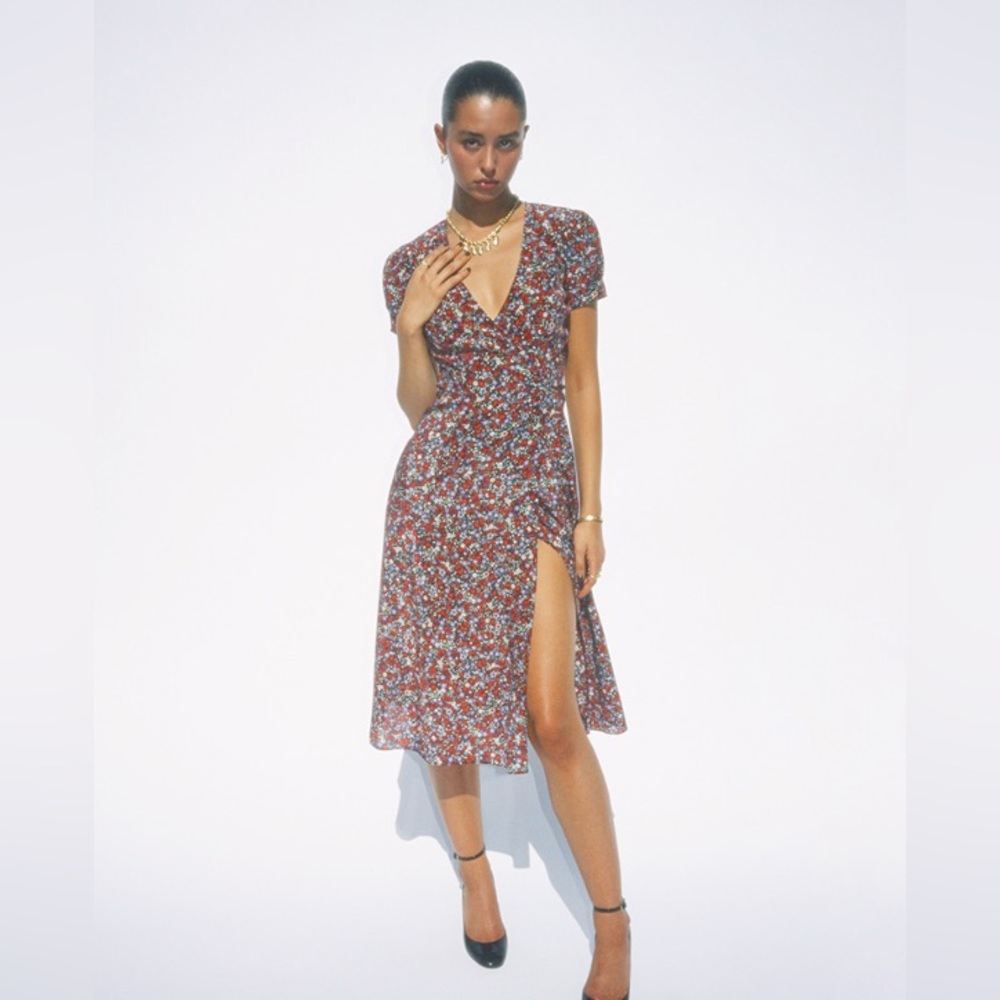 Realisation Par Red Floral Midi Dress